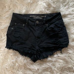 american eagle high rise ripped black shorts